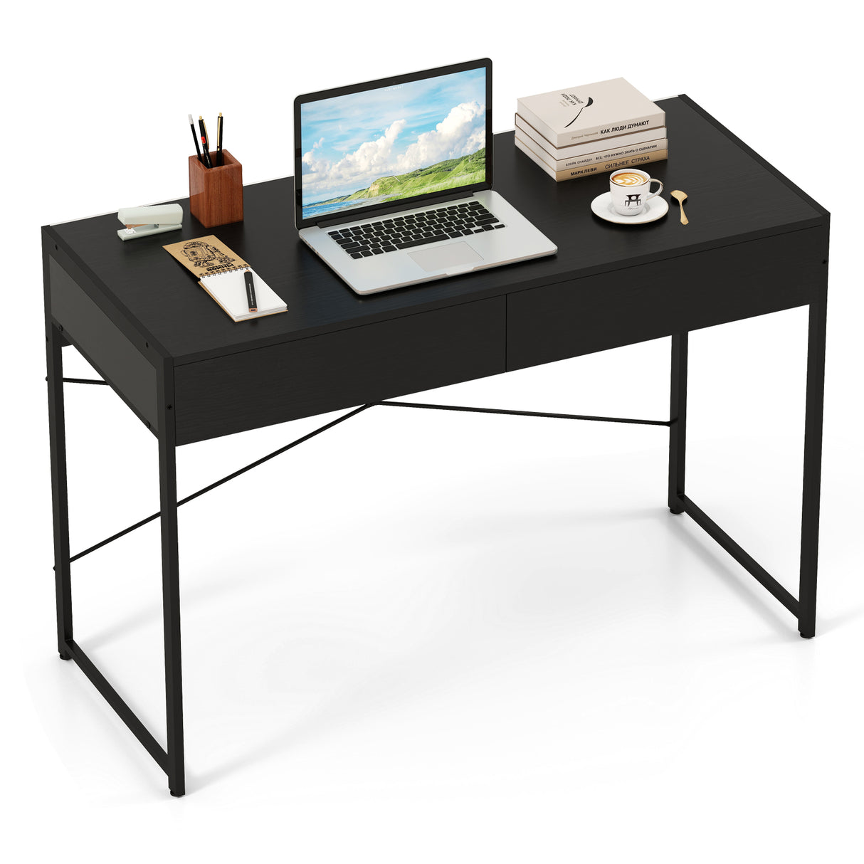 2-Drawer Home Office Desk with Steel Frame
