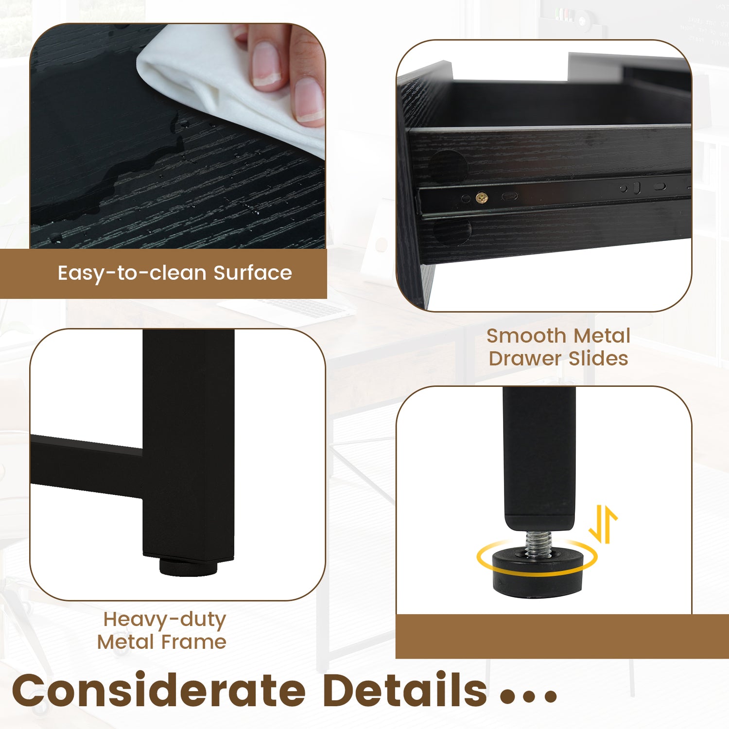 2-Drawer Home Office Desk with Steel Frame