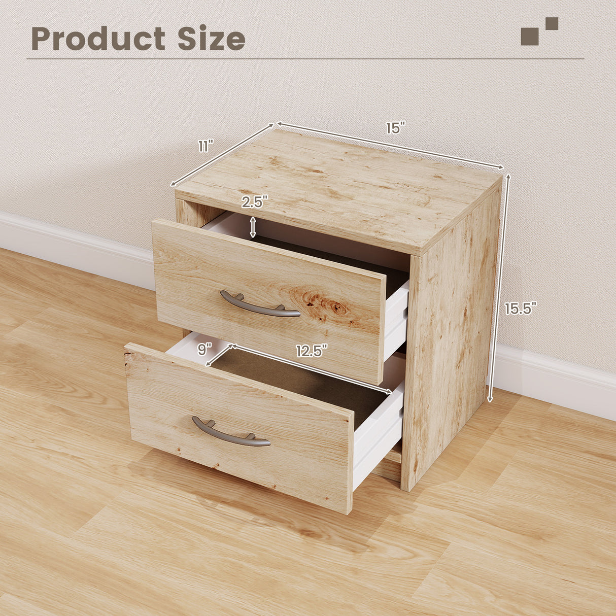2 Drawer Nightstand with Storage for Living Room