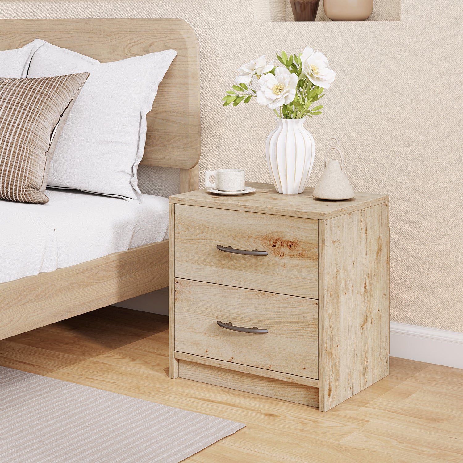 2 Drawer Nightstand with Storage for Living Room
