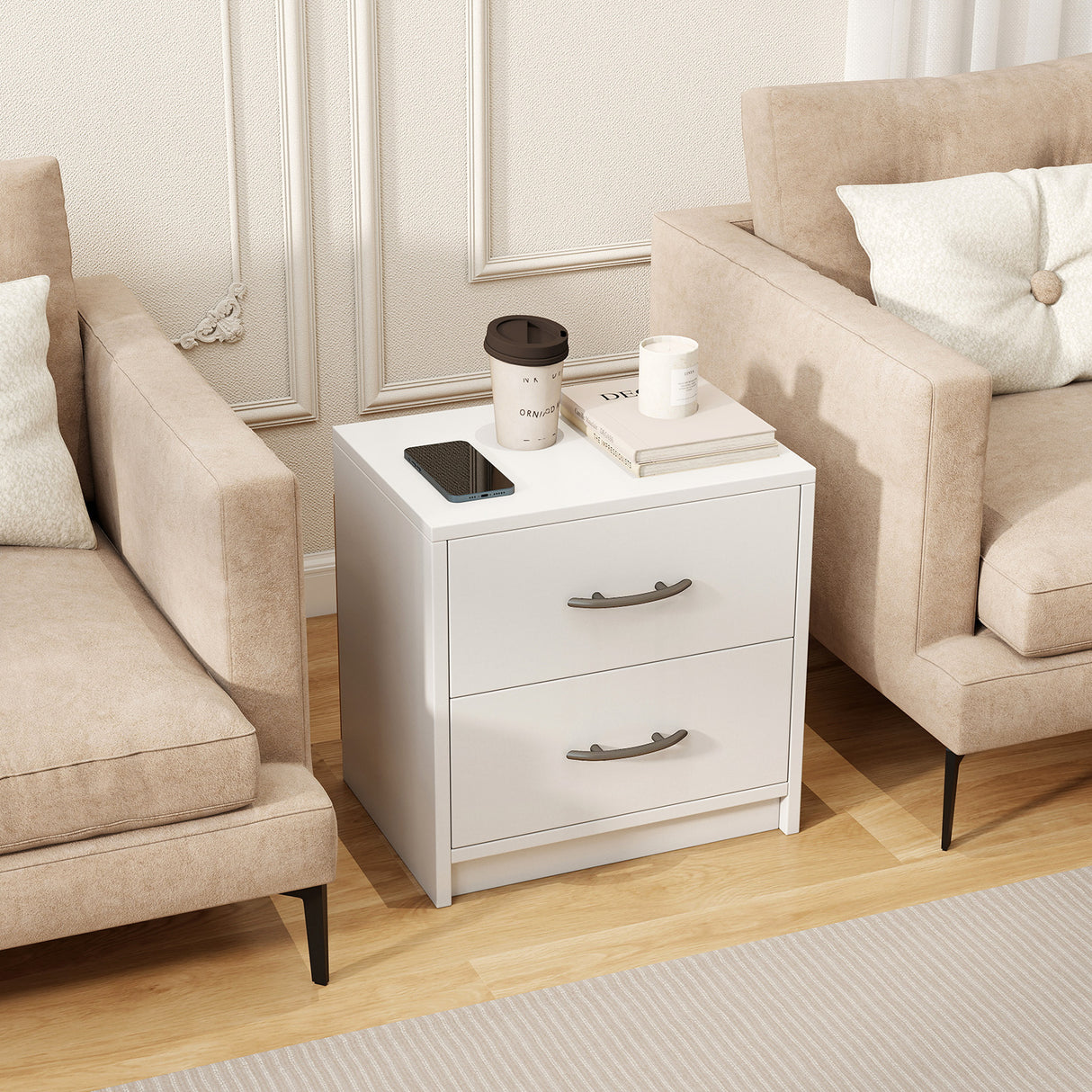 2 Drawer Nightstand with Storage for Living Room
