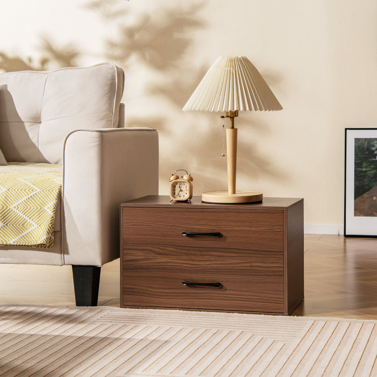 2-Drawer Stackable Horizontal Storage Cabinet Dresser Chest with Handles