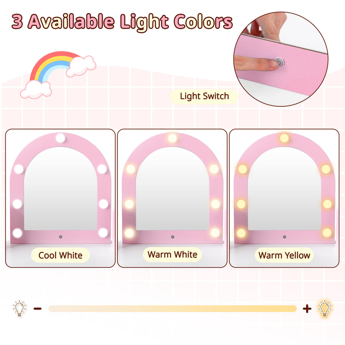 2-In-1 Kids Vanity Set with Lights for Toddlers 3+ Years Old