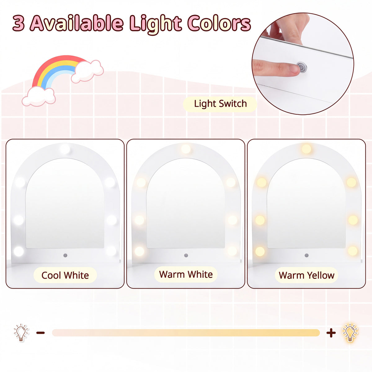 2-In-1 Kids Vanity Set with Lights for Toddlers 3+ Years Old