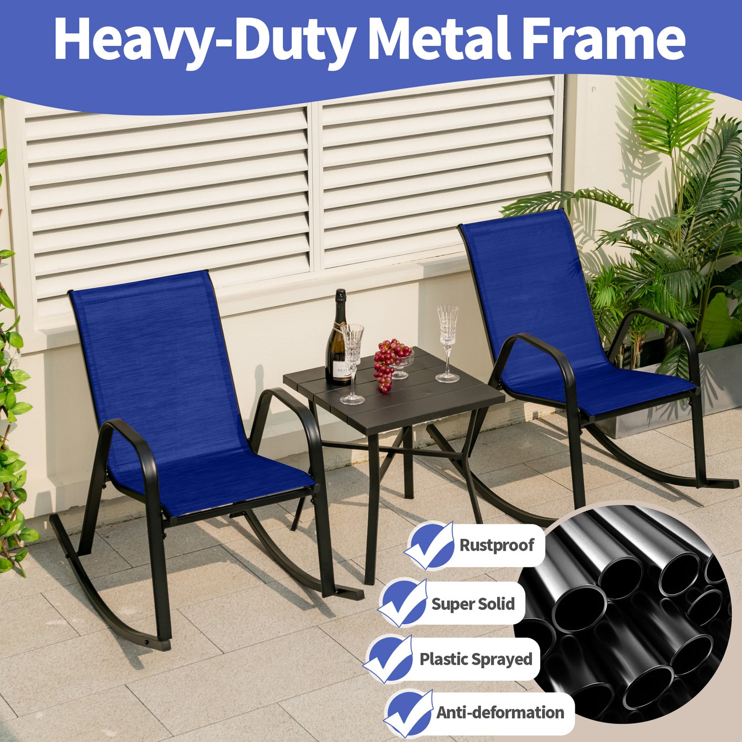 Set of 2 Heavy-Duty Metal Patio Rocking Chair with Breathable Seat Fabric