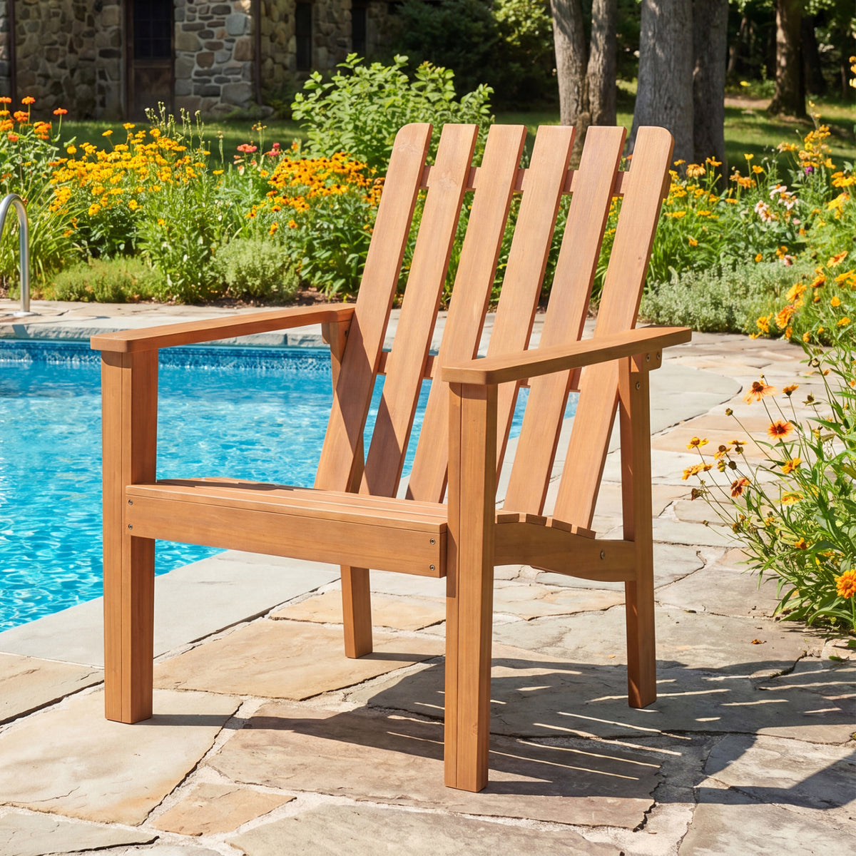 1/2 Pack Acacia Wood Outdoor Patio Chair with Slatted Backrest and Seat Built