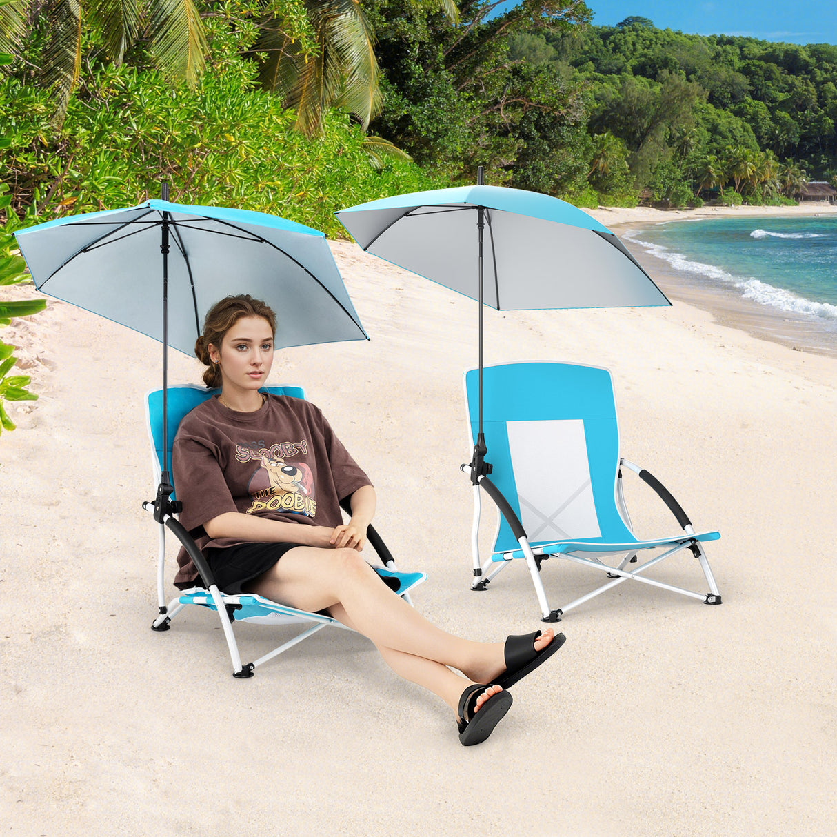 2 Pack Beach Umbrella Chair for Adults with Adjustable Parasol