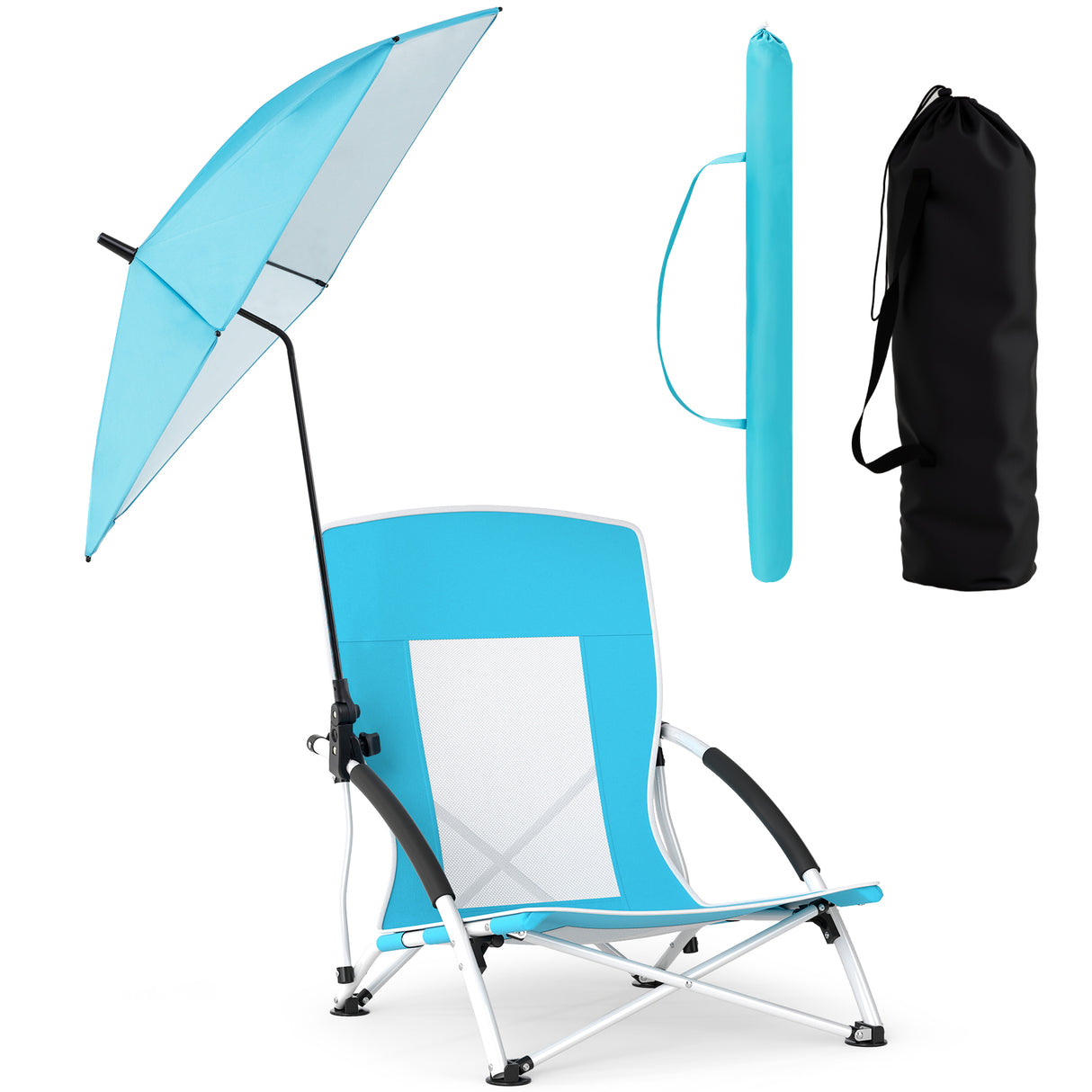 2 Pack Beach Umbrella Chair for Adults with Adjustable Parasol