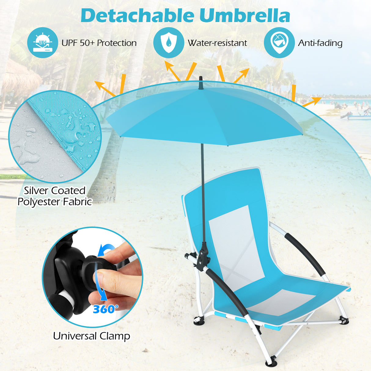 2 Pack Beach Umbrella Chair for Adults with Adjustable Parasol