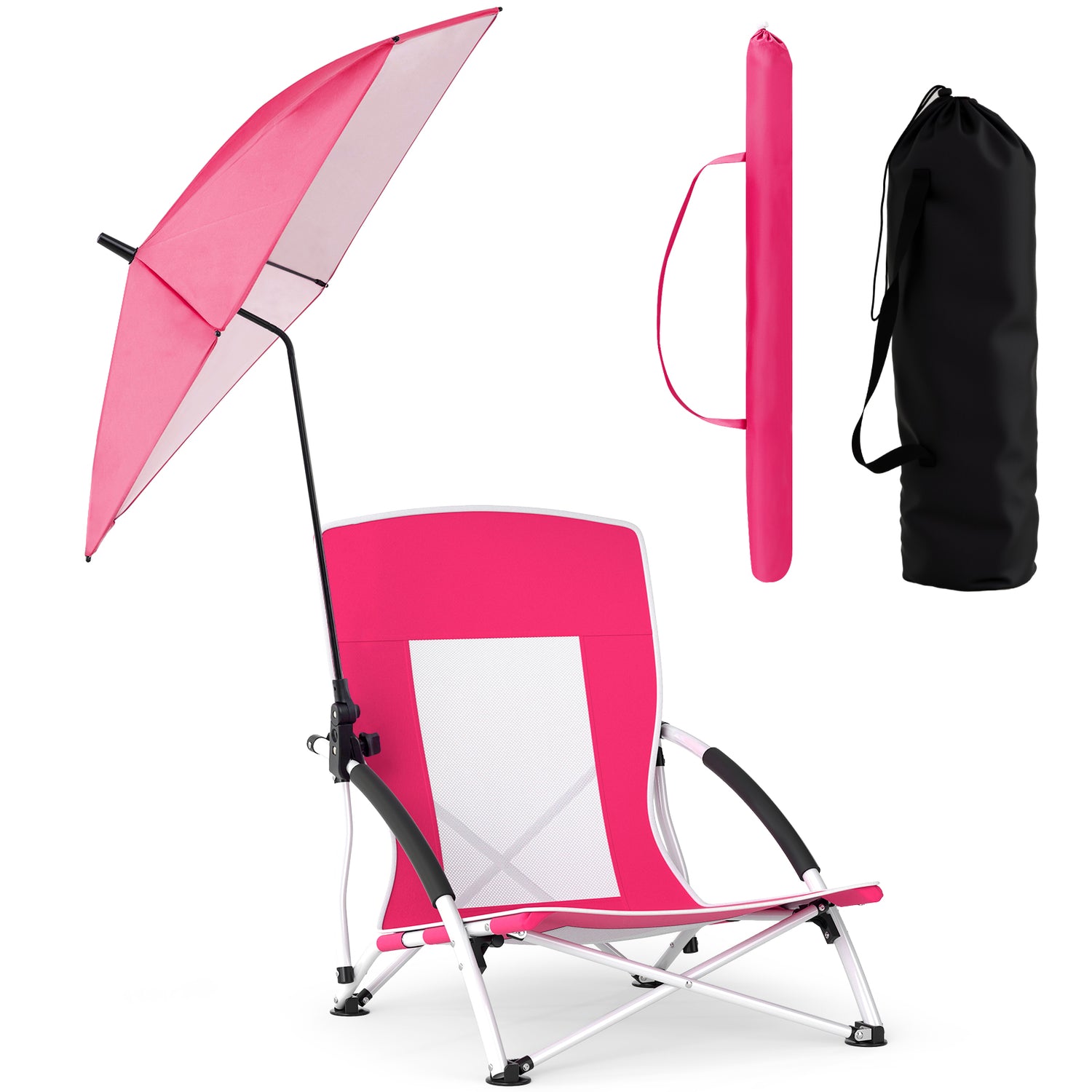 2 Pack Beach Umbrella Chair for Adults with Adjustable Parasol