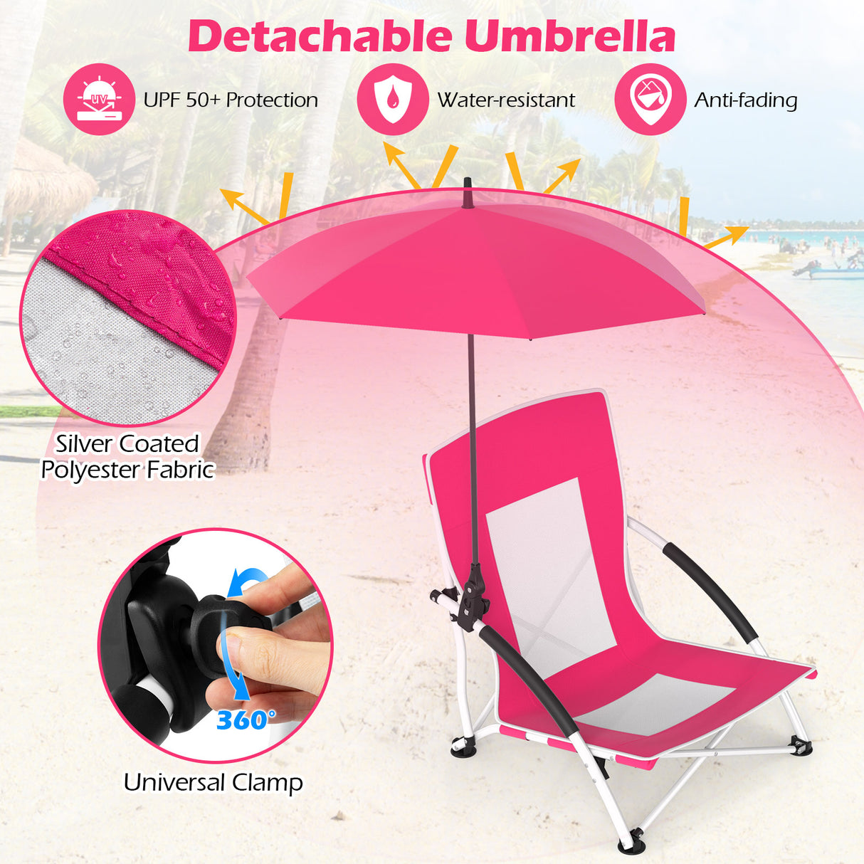 2 Pack Beach Umbrella Chair for Adults with Adjustable Parasol