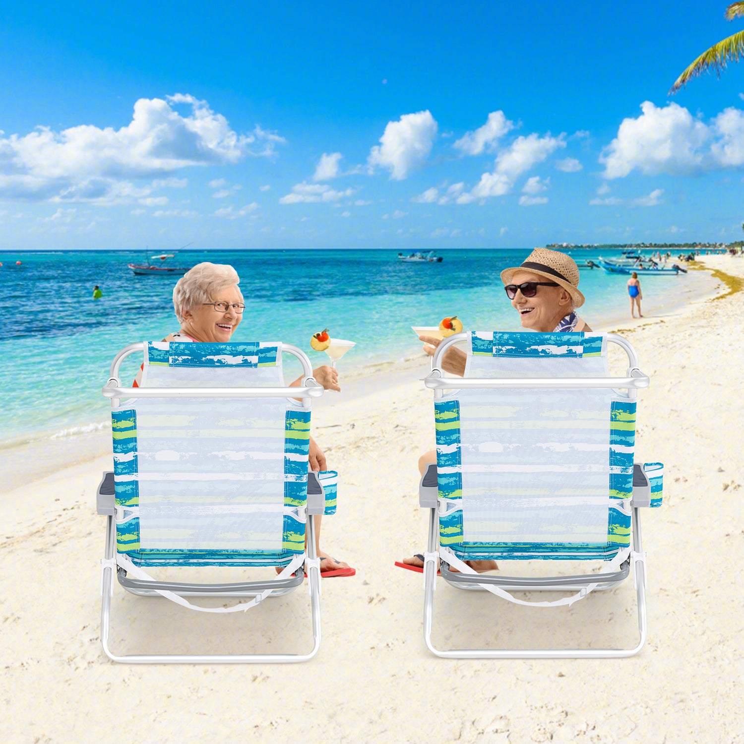 2 Pack Folding Beach Chair with Adjustable Positions and Head Pillow