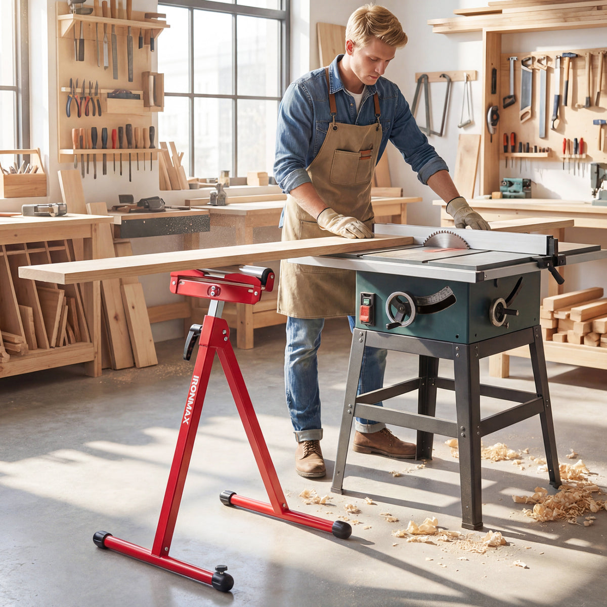 2-Pack Folding Roller Stands Portable Outfeed Supports with Adjustable Height