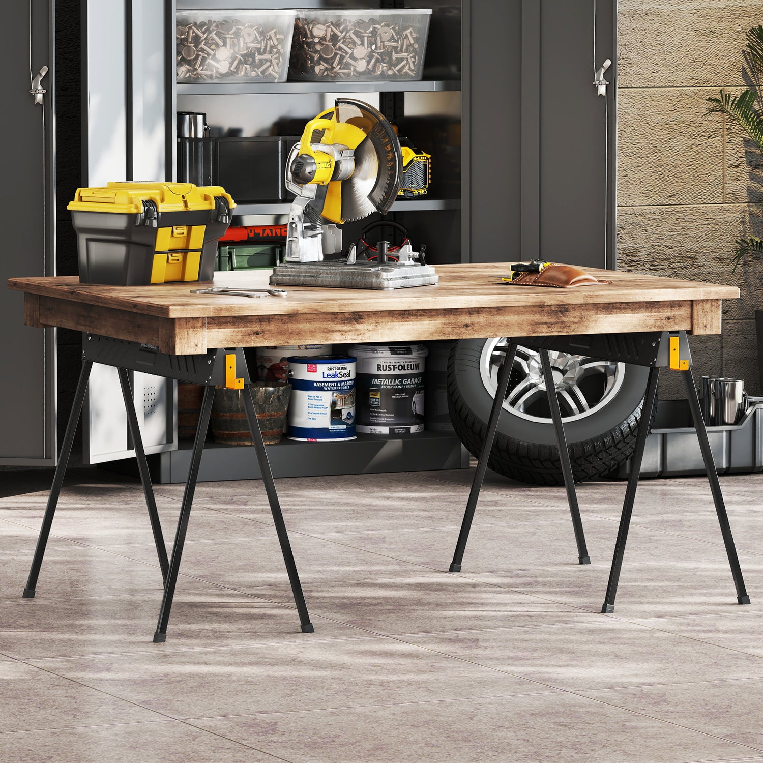 2-Pack Folding Sawhorses with Supporting Arms and Carrying Handle