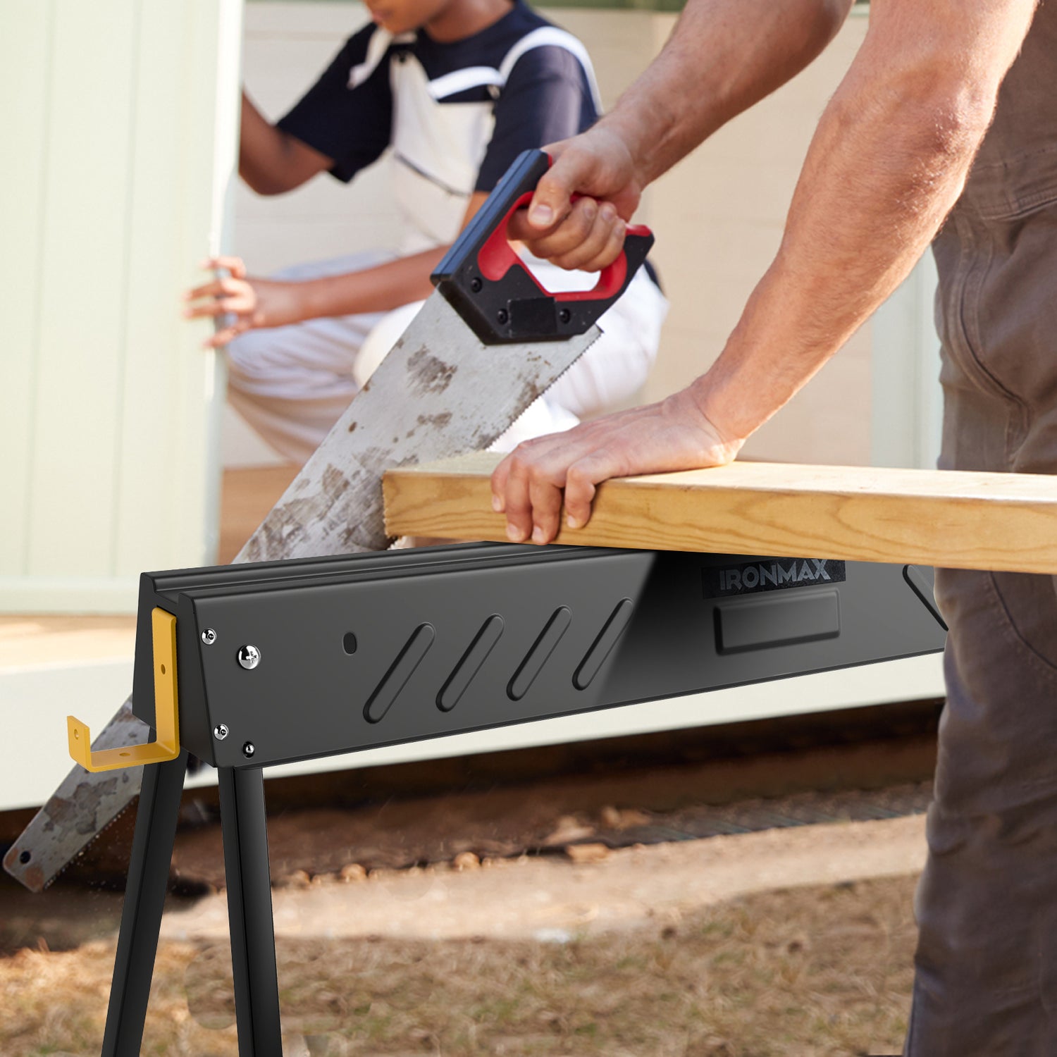 2-Pack Folding Sawhorses with Supporting Arms and Carrying Handle