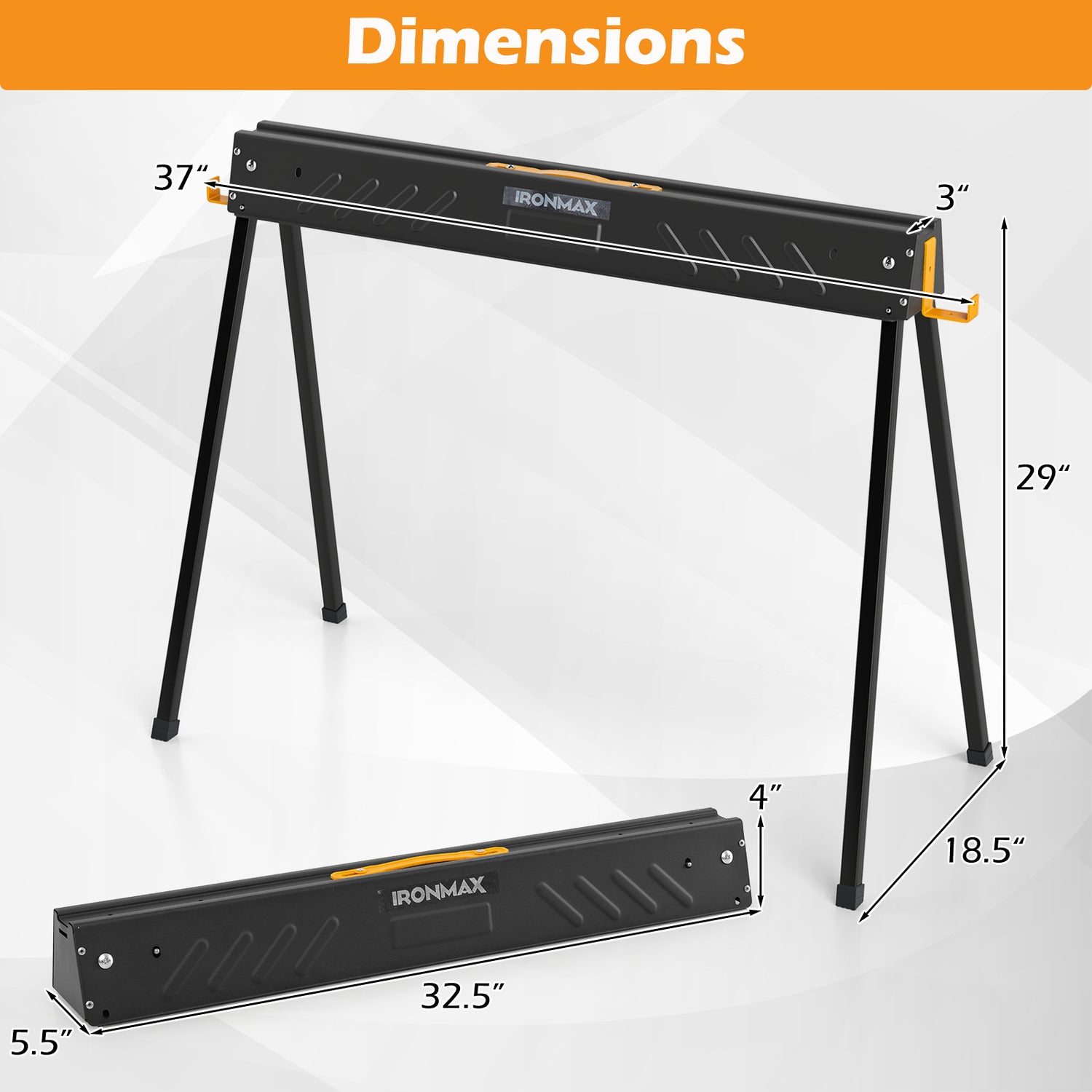 2-Pack Folding Sawhorses with Supporting Arms and Carrying Handle