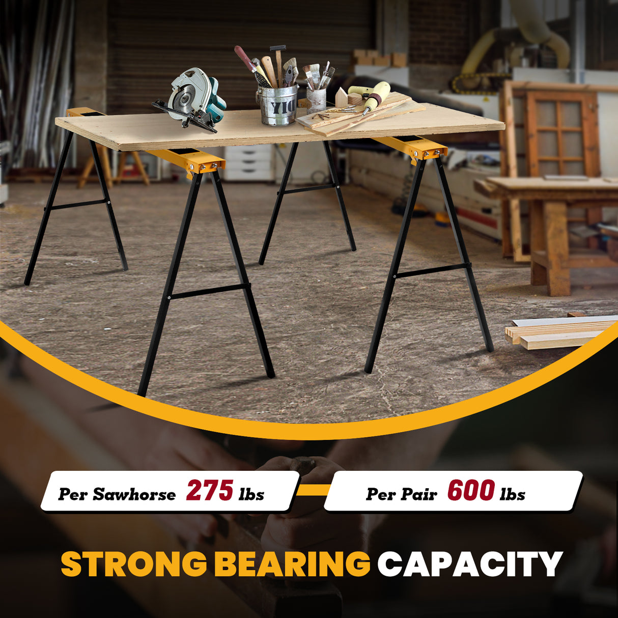 2 Pack Heavy Duty Sawhorse with Steel Folding Legs
