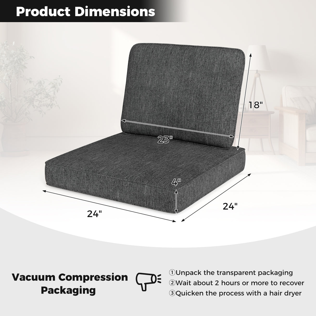 2-Pack Outdoor Patio Cushion Set with Removable Covers
