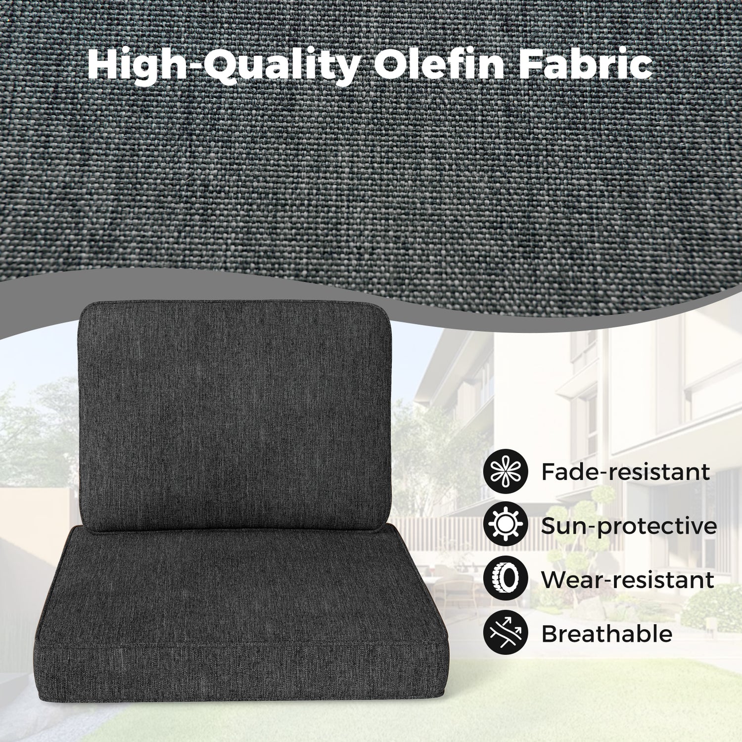 2-Pack Outdoor Patio Cushion Set with Removable Covers