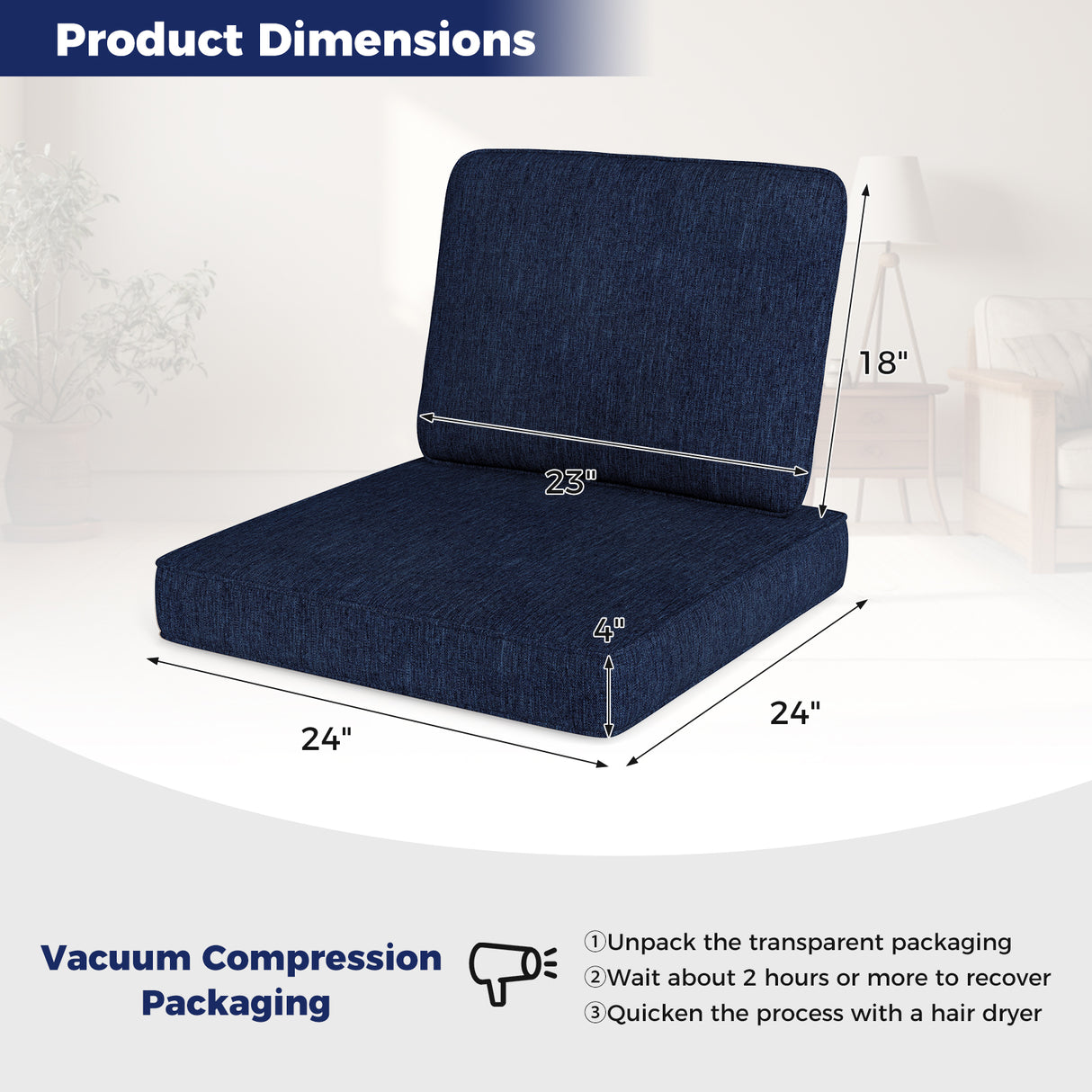 2-Pack Outdoor Patio Cushion Set with Removable Covers