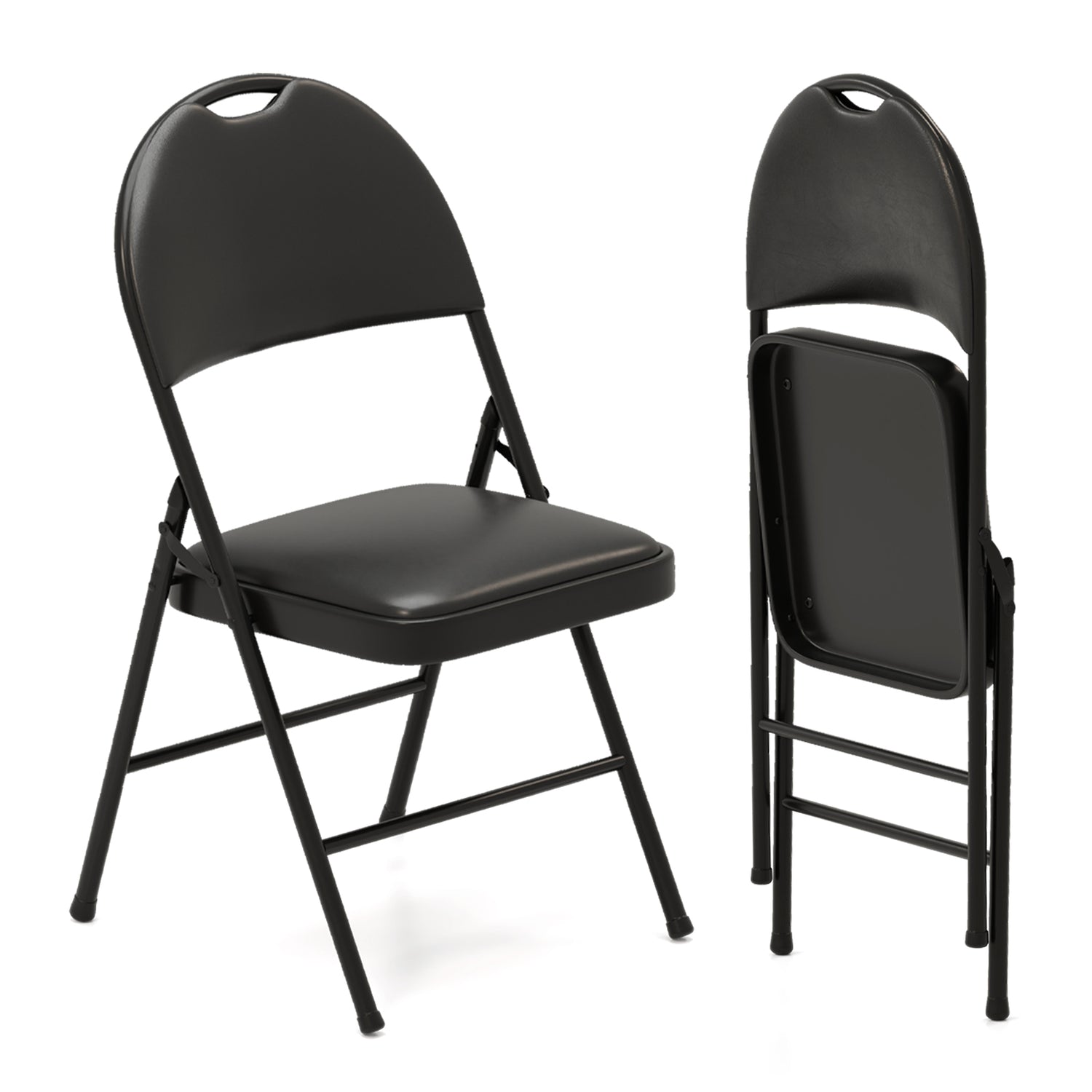 2 Pack Padded Folding Chairs with Metal Frame and Carry Handle-Black