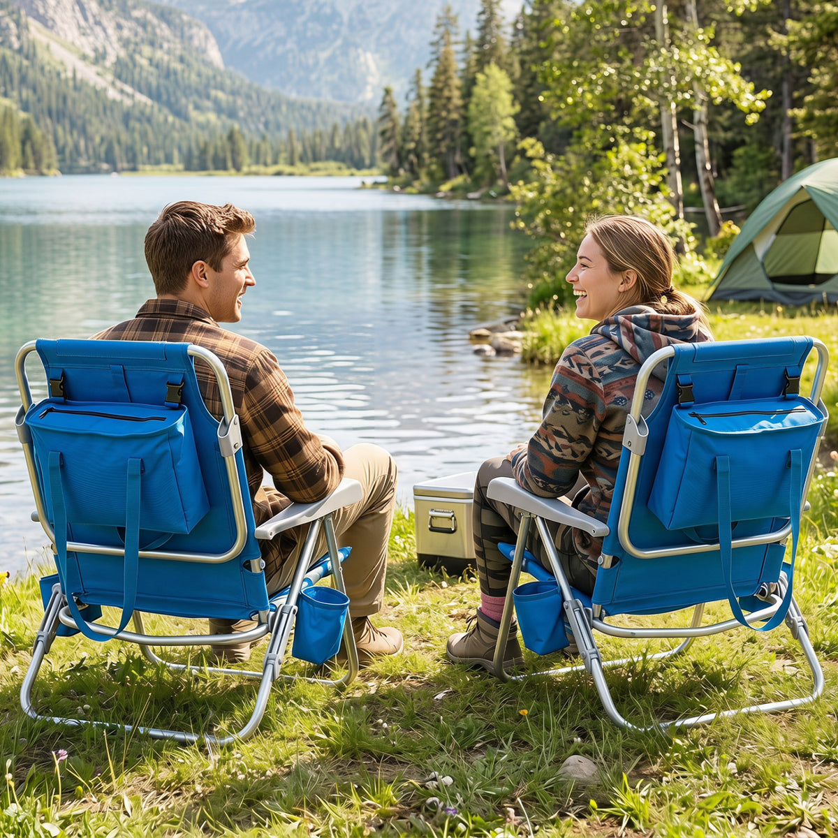 2 Pack Portable Folding Beach Chair with 7-Position Backrest