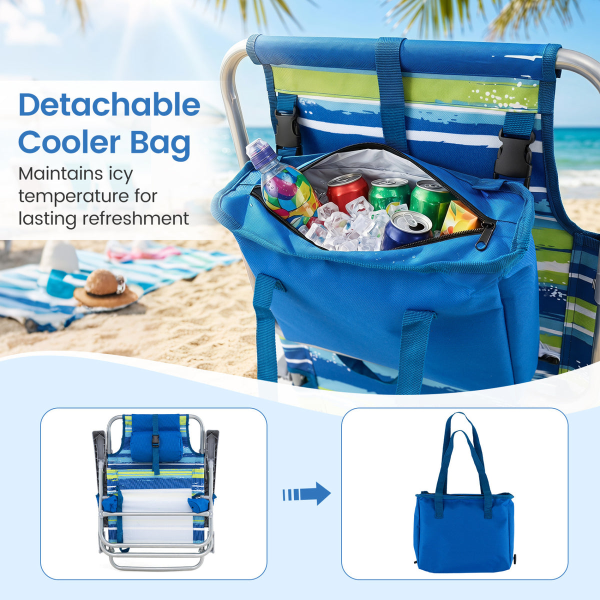 2 Pack Portable Folding Beach Chair with 7-Position Backrest