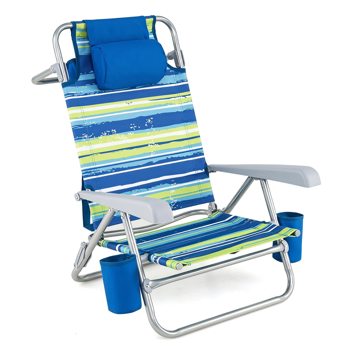 2 Pack Portable Folding Beach Chair with 7-Position Backrest