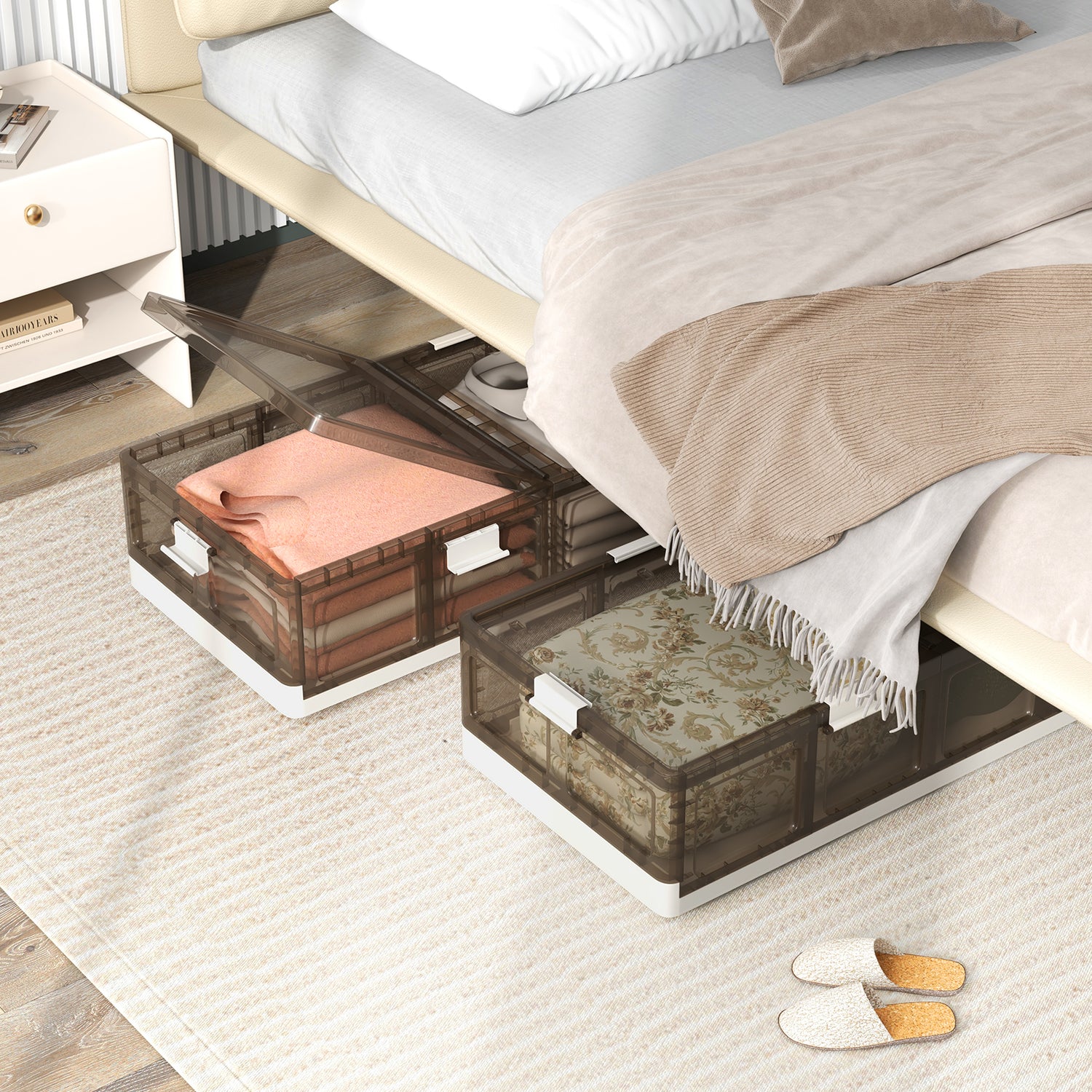 2 Pack Stackable Storage Containers Rolling Plastic Storage Bins