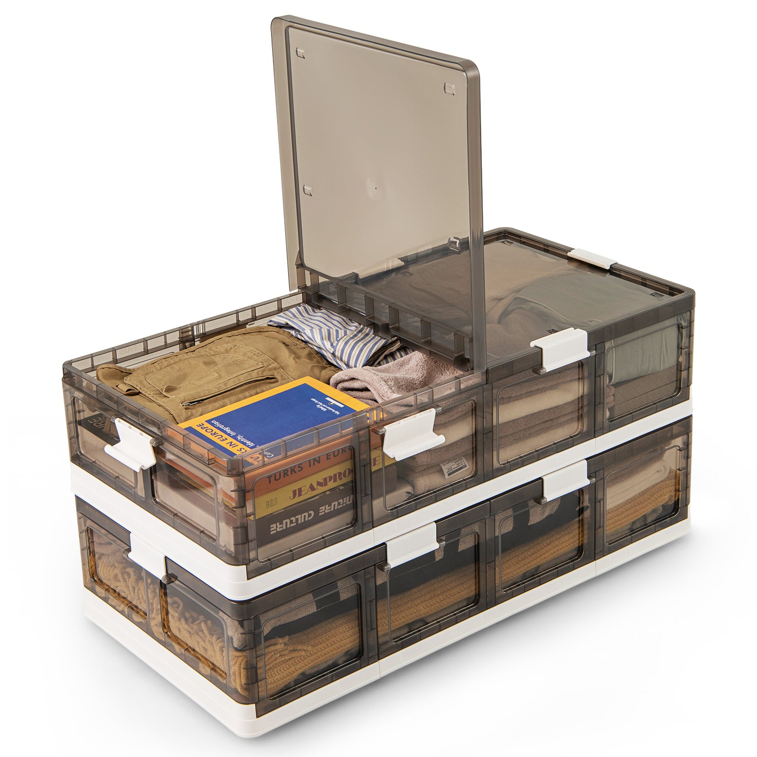 2 Pack Stackable Storage Containers Rolling Plastic Storage Bins