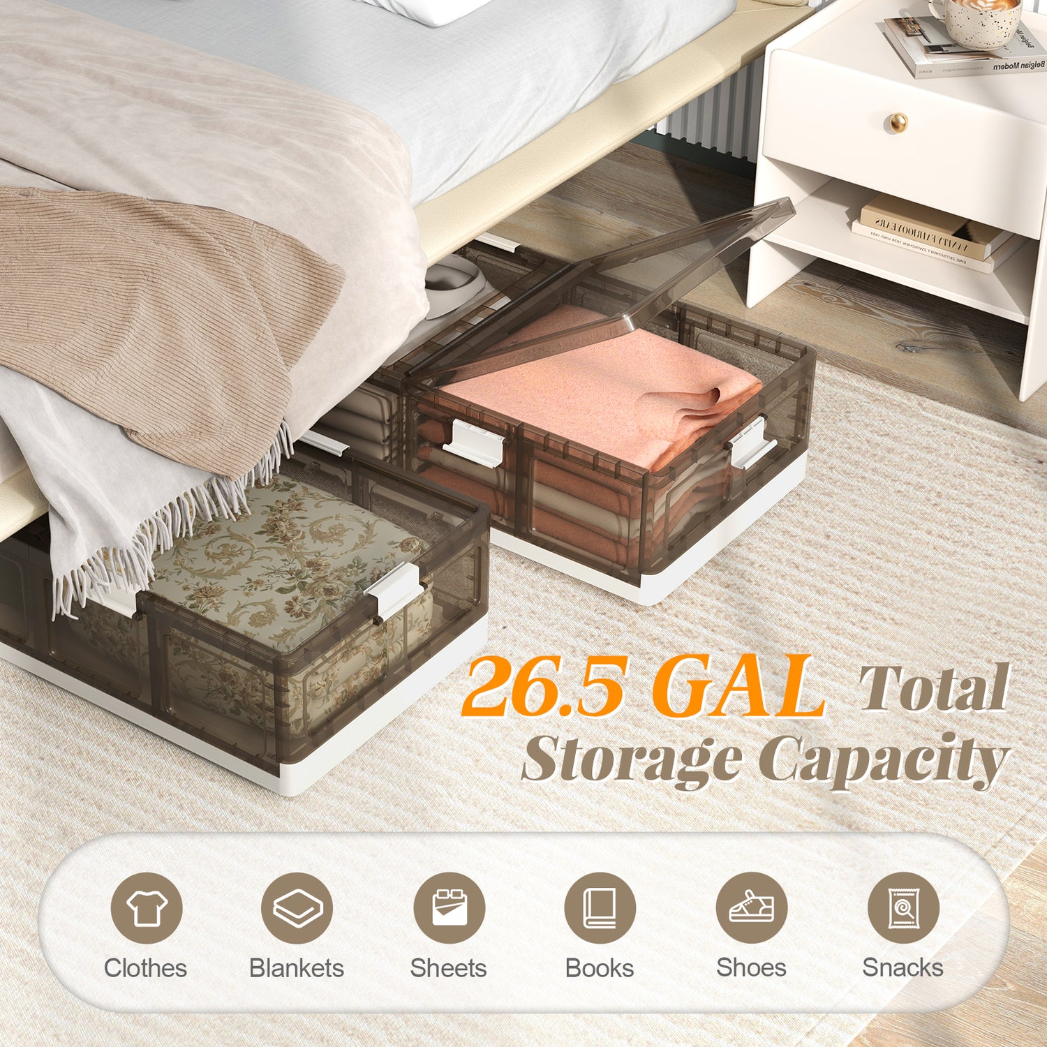 2 Pack Stackable Storage Containers Rolling Plastic Storage Bins