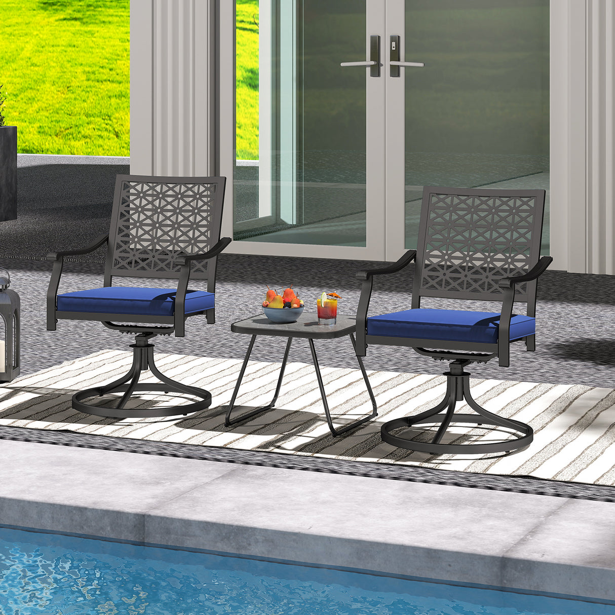 2 Pack Swivel Outdoor Chairs with Soft Cushions and Round Steel Base