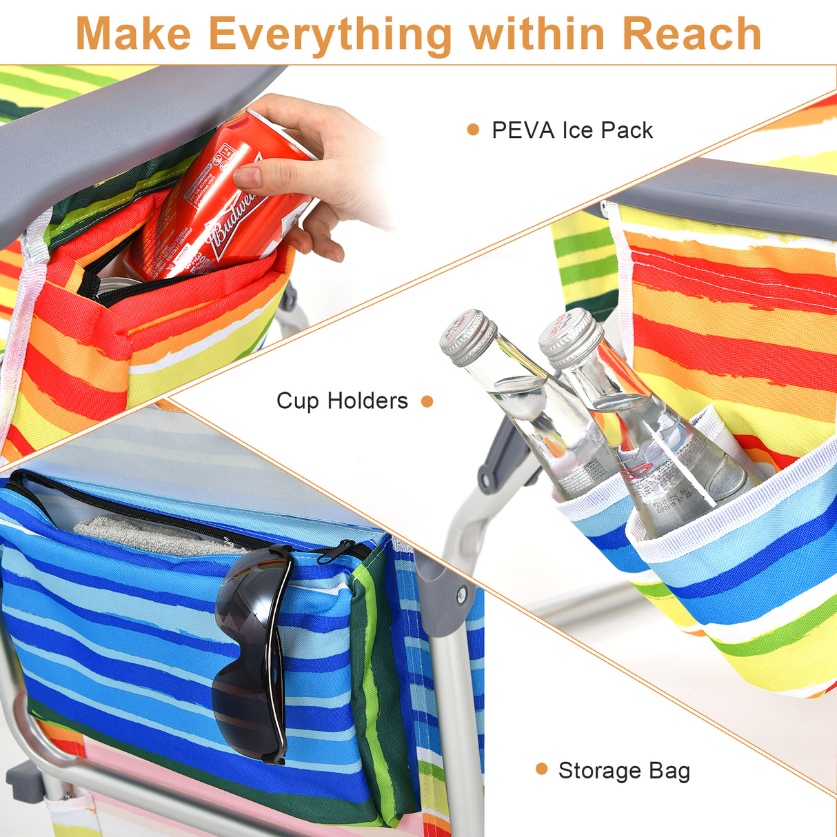 2 Packs 5-Position Outdoor Folding Backpack Beach Table Chair Reclining Chair Set