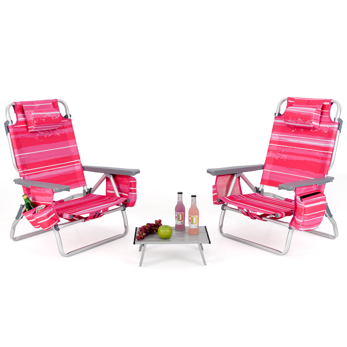 2 Packs 5-Position Outdoor Folding Backpack Beach Table Chair Reclining Chair Set