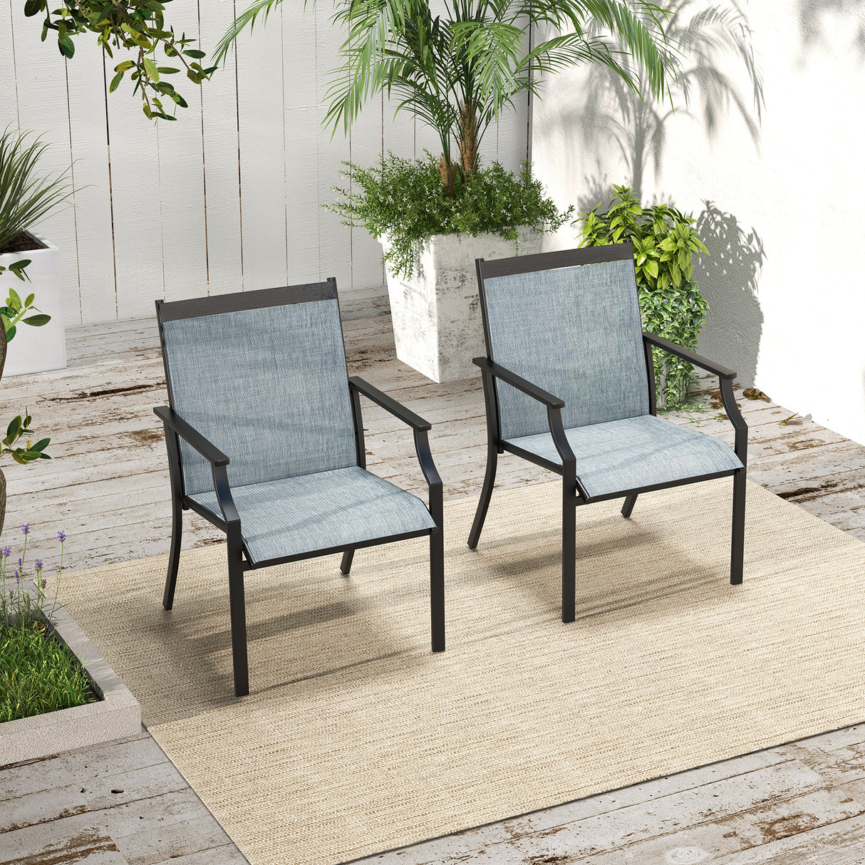 2 Piece Patio Dining Chairs Large Outdoor Chairs with Breathable Seat and Metal Frame