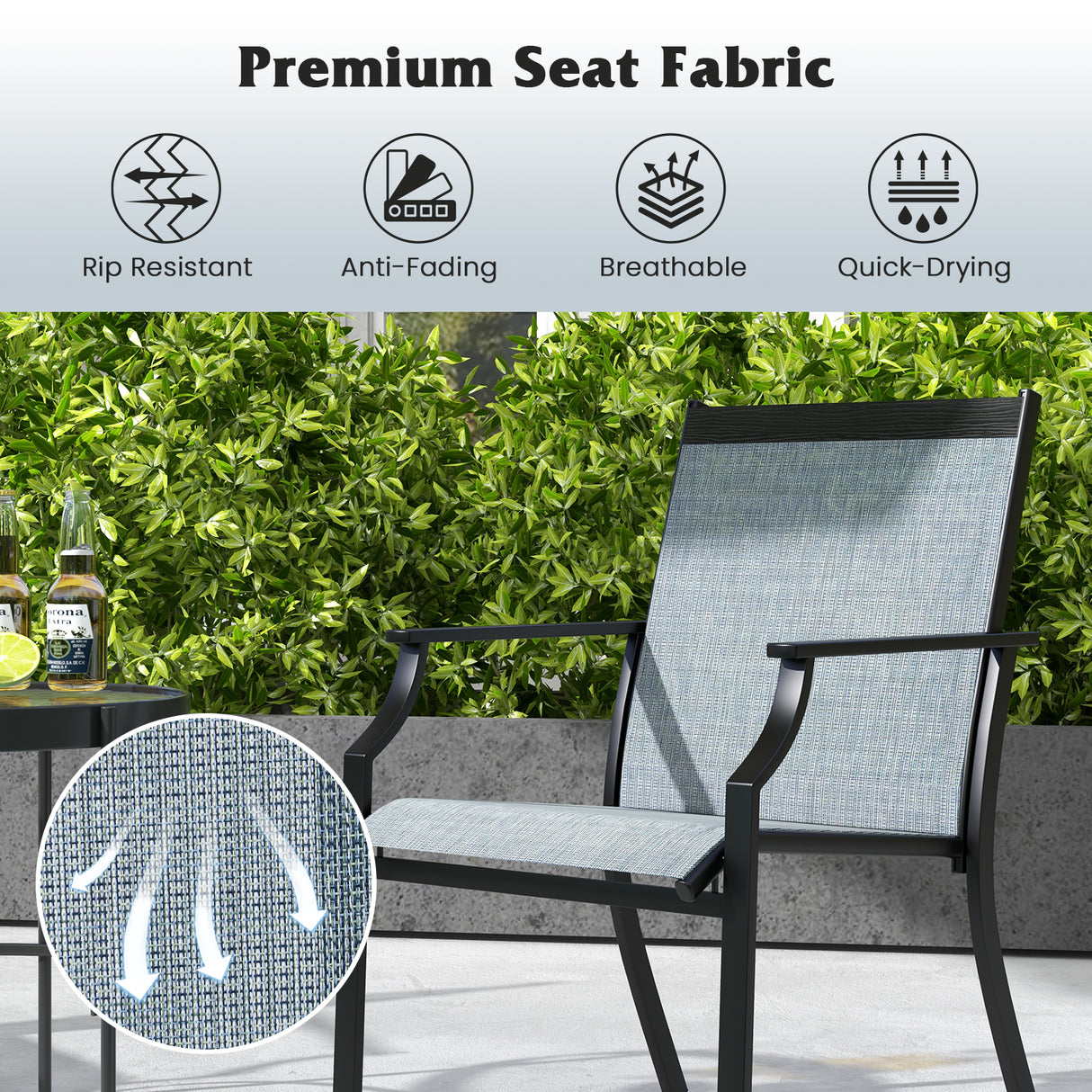 2 Piece Patio Dining Chairs Large Outdoor Chairs with Breathable Seat and Metal Frame