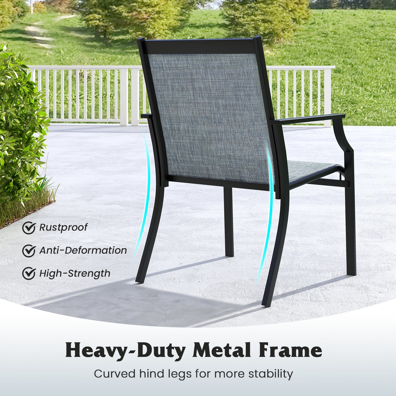 2 Piece Patio Dining Chairs Large Outdoor Chairs with Breathable Seat and Metal Frame