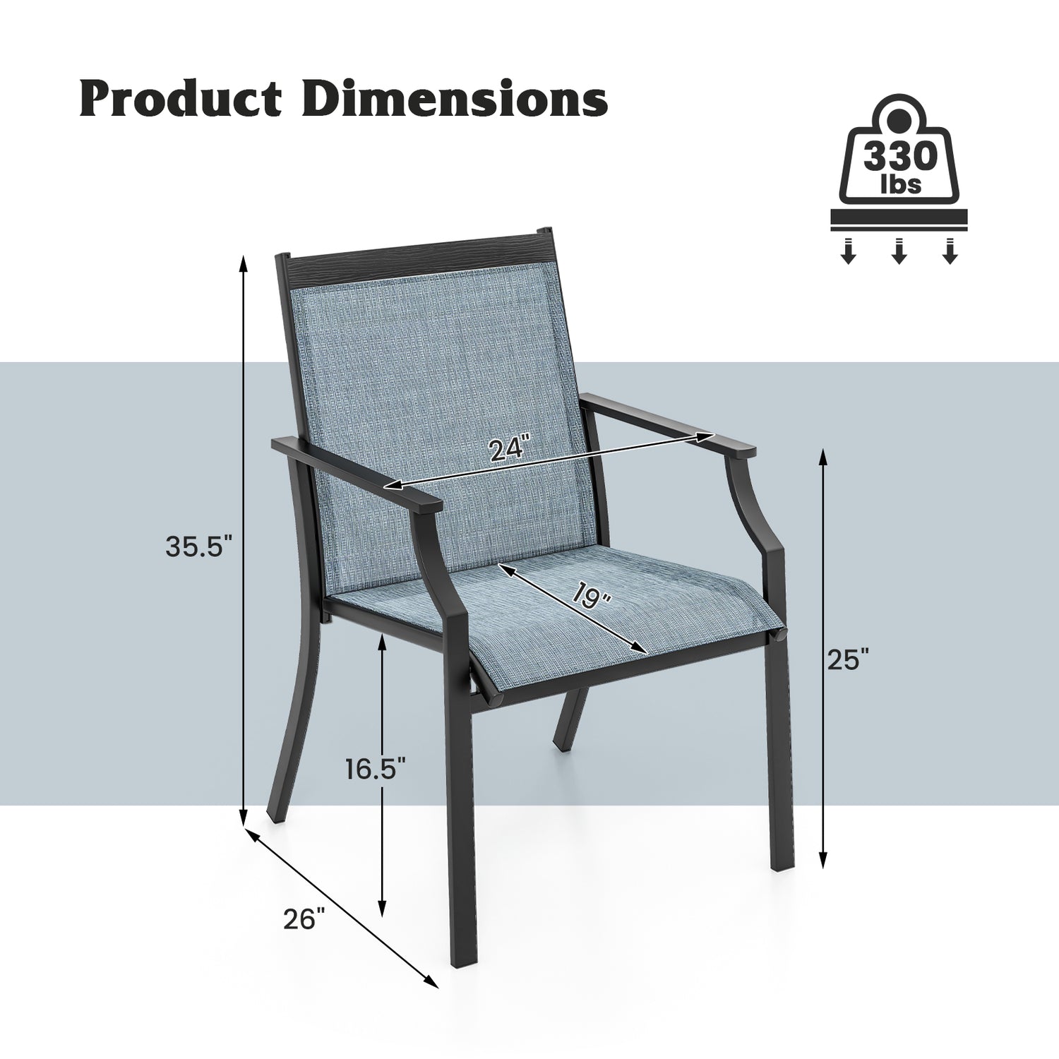 2 Piece Patio Dining Chairs Large Outdoor Chairs with Breathable Seat and Metal Frame
