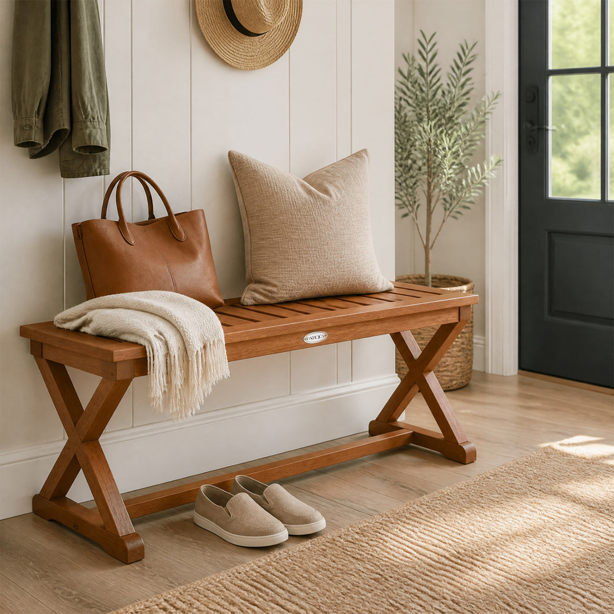 2-Person 44" Solid Wood Outdoor Bench with Slatted Seat for Patio Park Balcony-2/Balcony-1 Piece