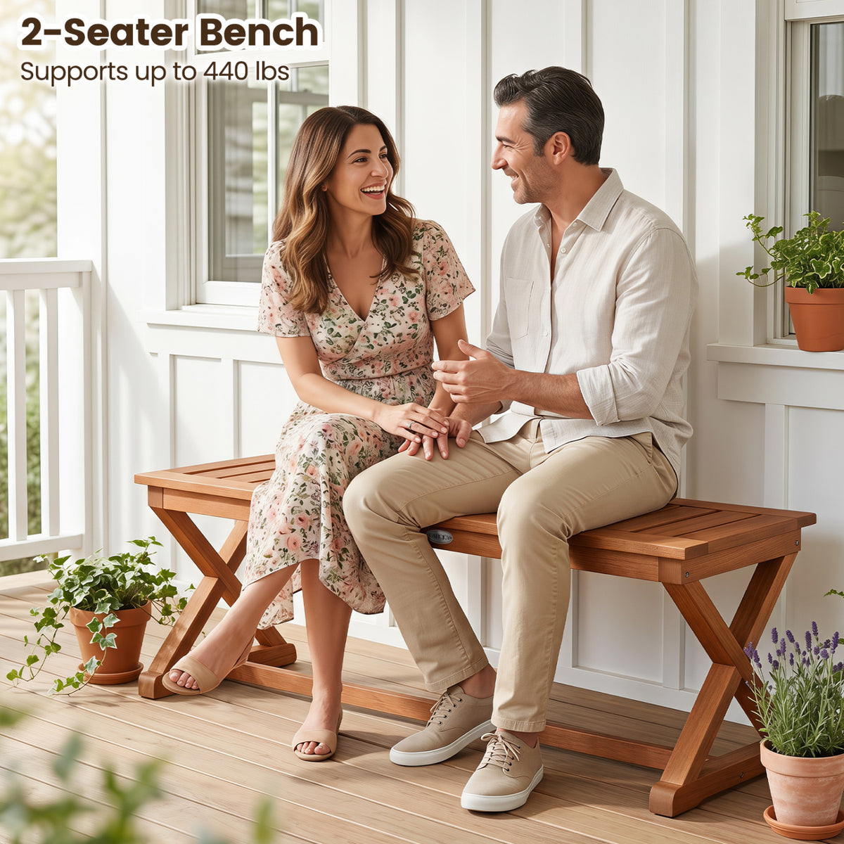 2-Person 44" Solid Wood Outdoor Bench with Slatted Seat for Patio Park Balcony-2/Balcony-1 Piece