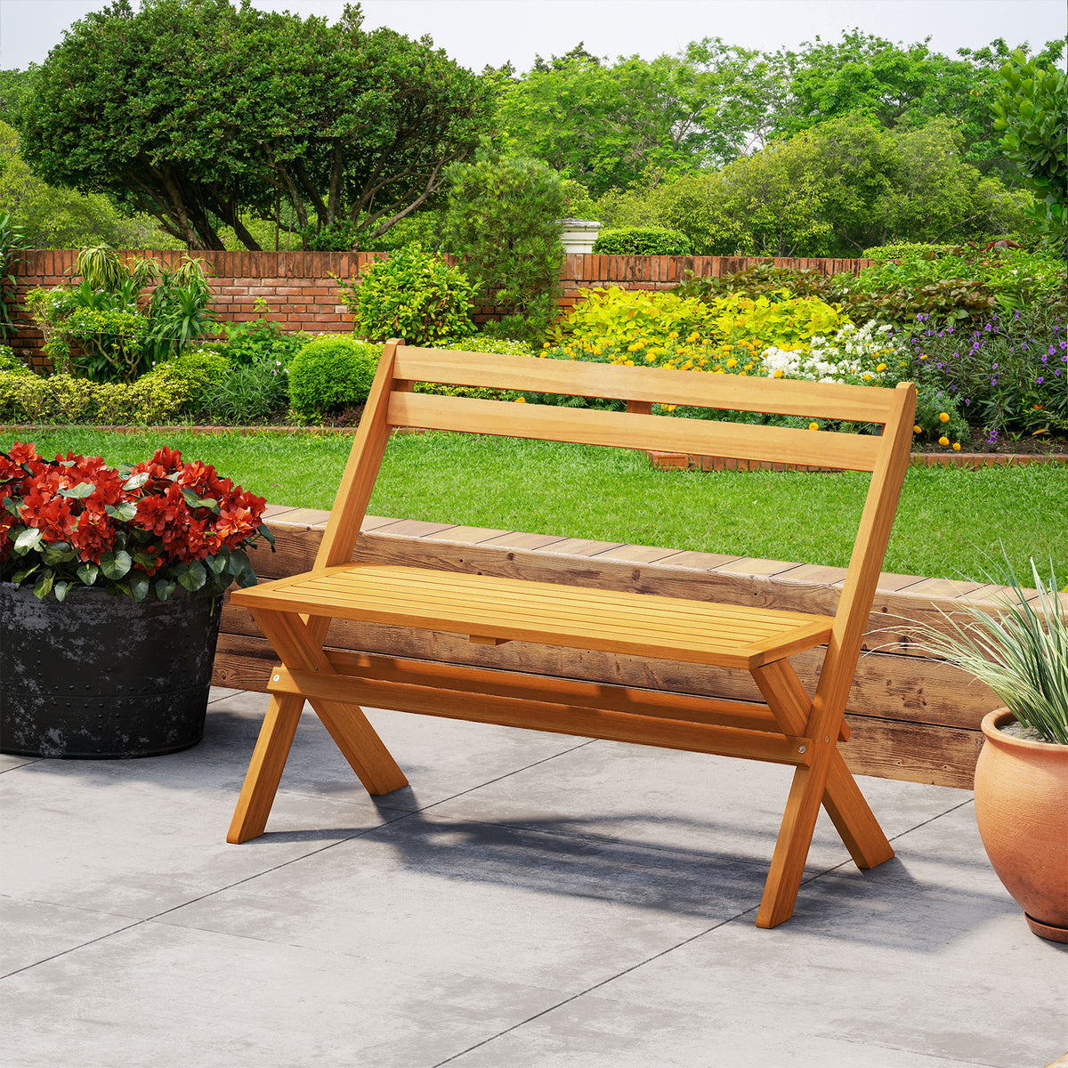 2-Person Acacia Wood Patio Garden Bench with 800 lbs Capacity