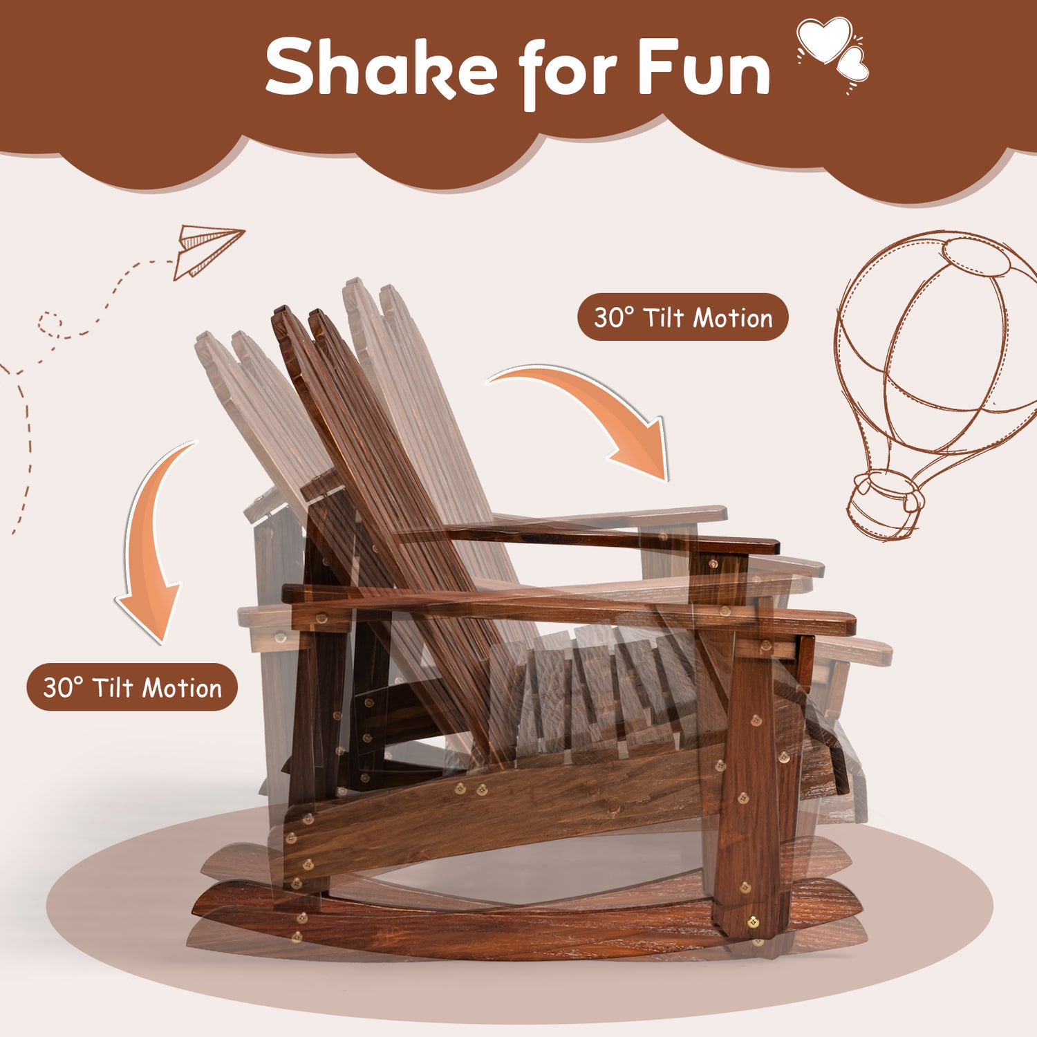 2 Person Adirondack Rocking Chair with Slatted seat