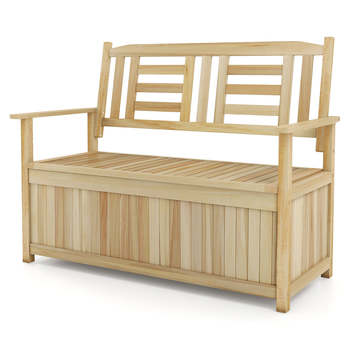 2-Person Garden Bench with 49 Gal Storage Bench and Backrest -Natural