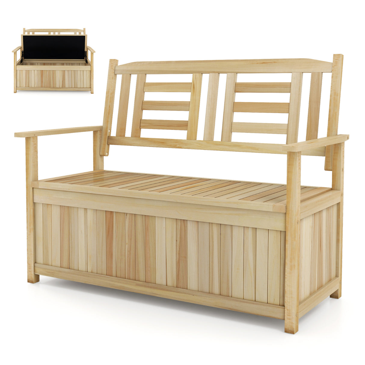 2-Person Garden Bench with 49 Gal Storage Bench and Backrest -Natural
