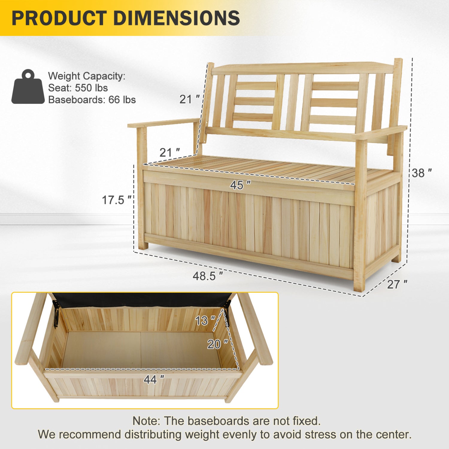 2-Person Garden Bench with 49 Gal Storage Bench and Backrest -Natural