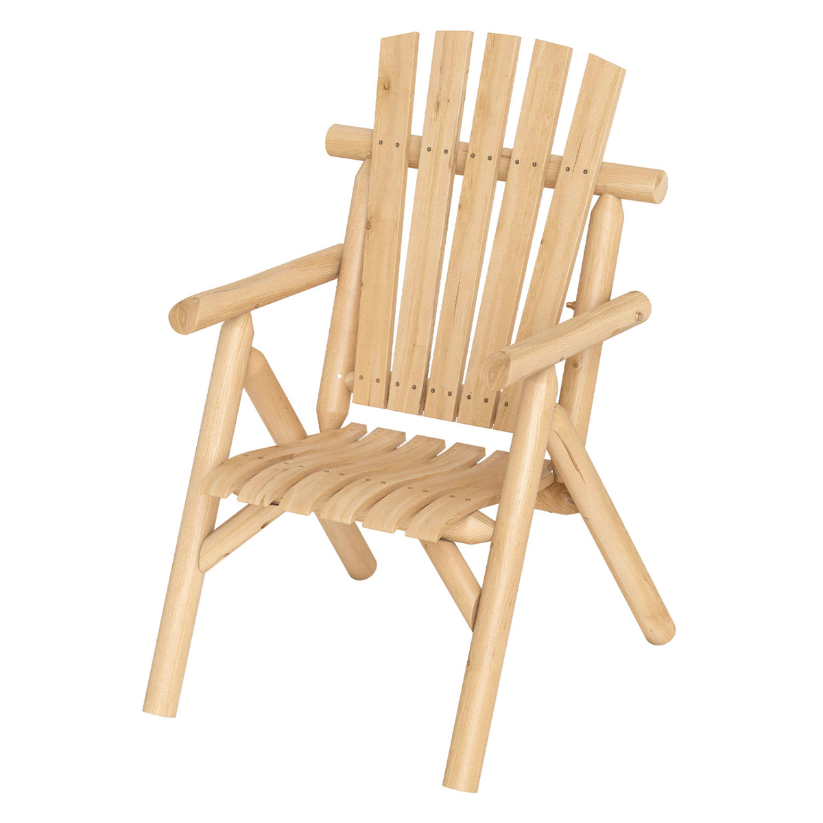 Log Wood Patio Chair with Slatted Backrest for Deck Backyard