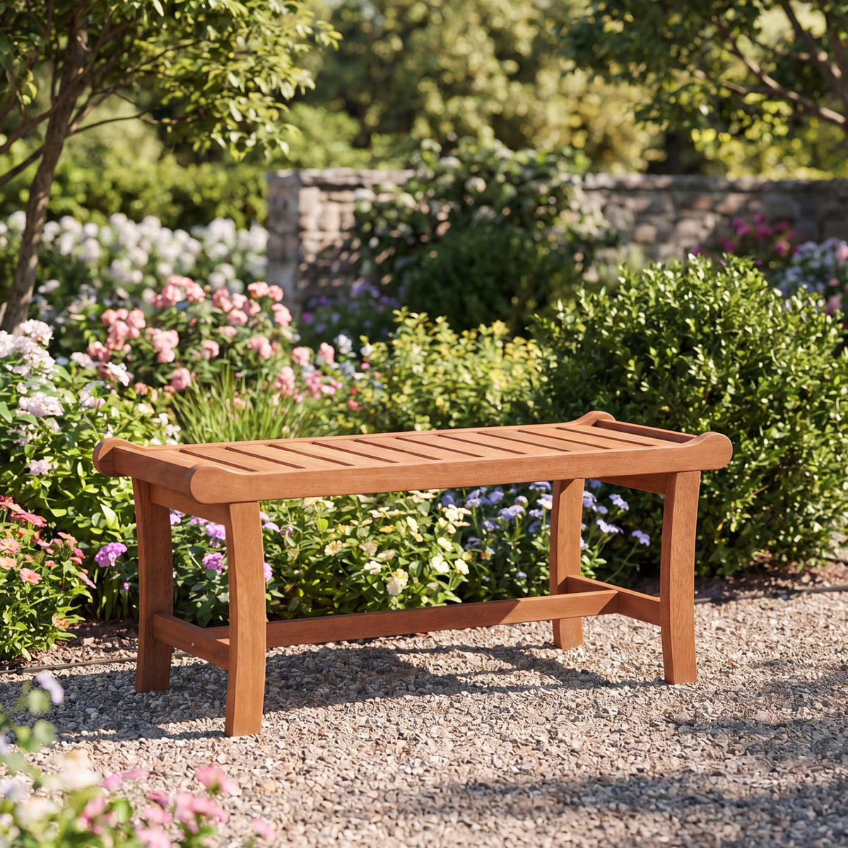 2-Person Outdoor Wood Bench with Slatted Seat and Raised Edges-Set of 2