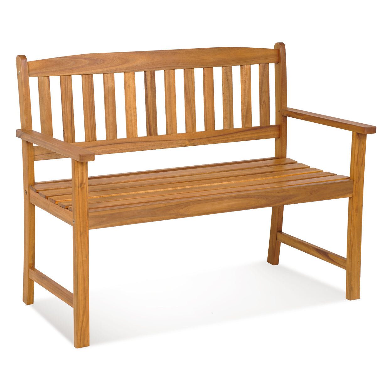 2-Person Patio Acacia Wood Bench with Backrest and Armrests