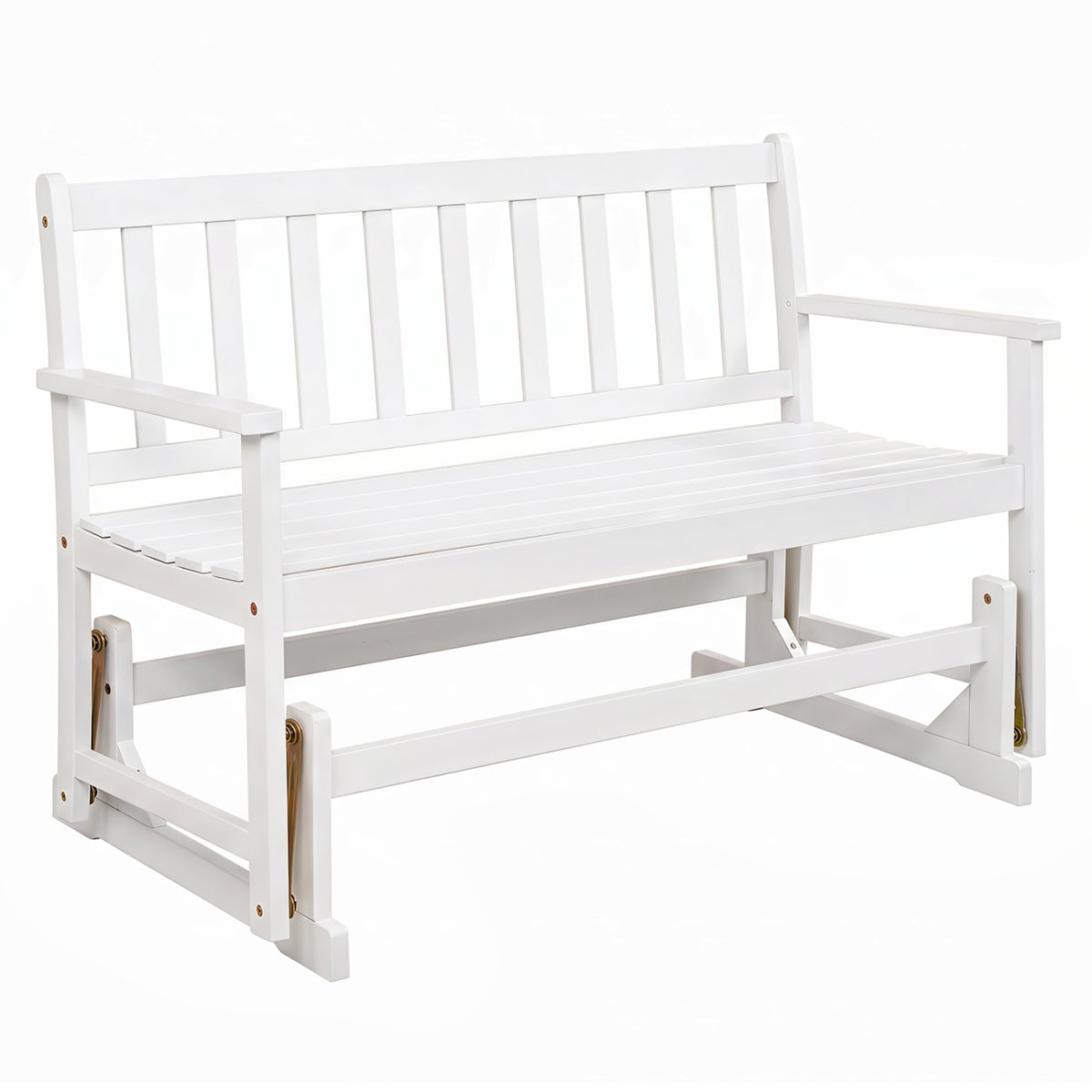 2-Person Patio Acacia Wood Glider Chair with Armrests for Porch Garden-White