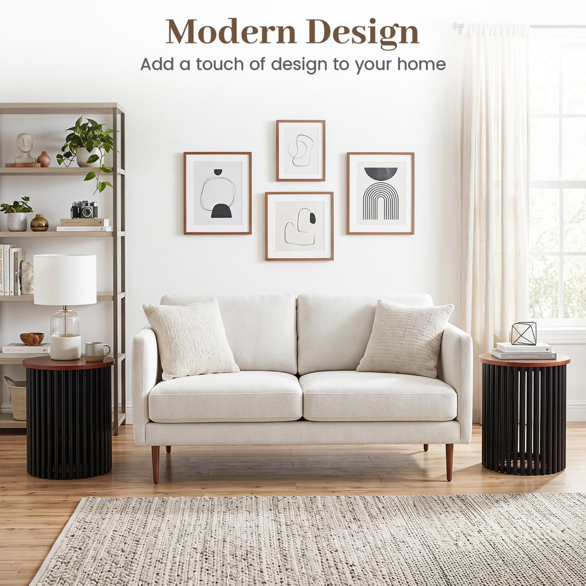2 Piece Elegant Round Acacia Wood Coffee Table for Living Room and Home Office-Walnut
